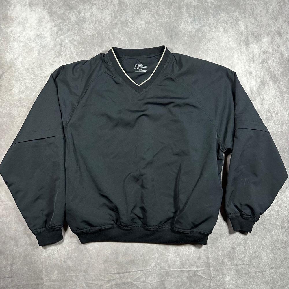 PGA Tour Men Black V-Neck Convertible Zip Off Sleeve Windbreaker Pullover Jacket